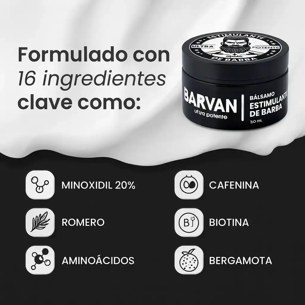 BARVAN™ - Bálsamo para Crecimiento de Barba (Minoxidil 20%)